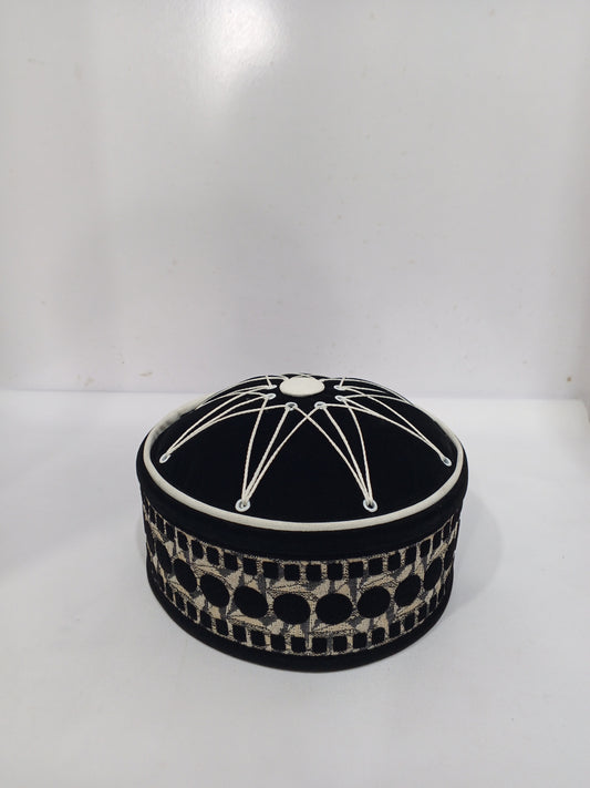 Fancy Cap Black With White Lines